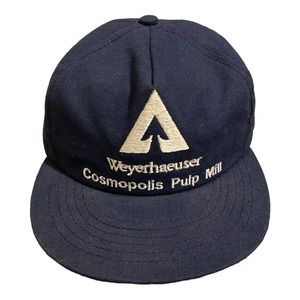 Weyerhaeuser Vintage Blue Trucker SnapBack Hat Made‎ In USA Cosmopolis Pulp Mill